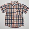 Short Sleeve Button Up Shirt Orange Black Check
