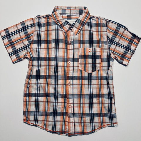 Short Sleeve Button Up Shirt Orange Black Check