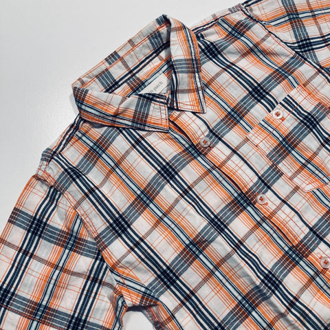 Short Sleeve Button Up Shirt Orange Black Check