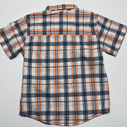 Short Sleeve Button Up Shirt Orange Black Check