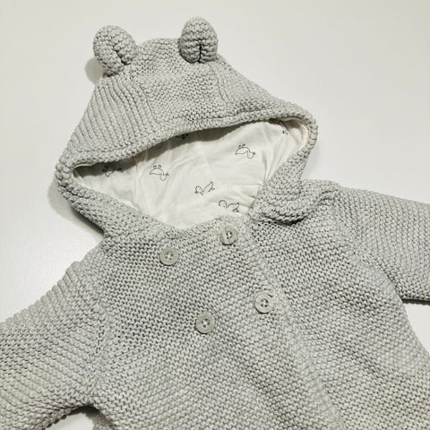 Grey Knitted Cardigan with Hood