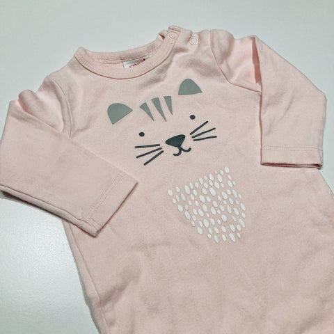 Pink Long Sleeve Bodysuit with Cat Design