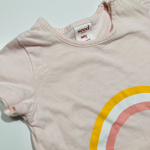Pink T-Shirt with Sunshine Rainbow Design