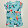 Short Sleeve Romper Minty Blue with Hibiscus Floral Pattern
