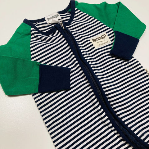 Green Sleeved Navy white Striped Long Sleeve Bodysuit for Newborn