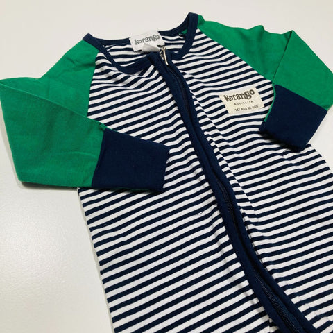 Green Sleeved Navy white Striped Long Sleeve Bodysuit for Newborn
