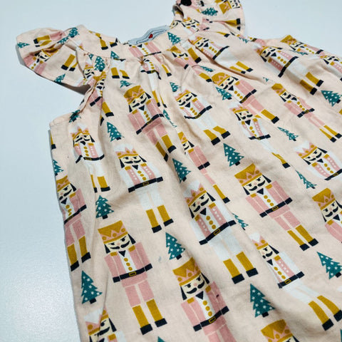 Dress with Flutter Sleeves and Toy Soldier Christmas Print