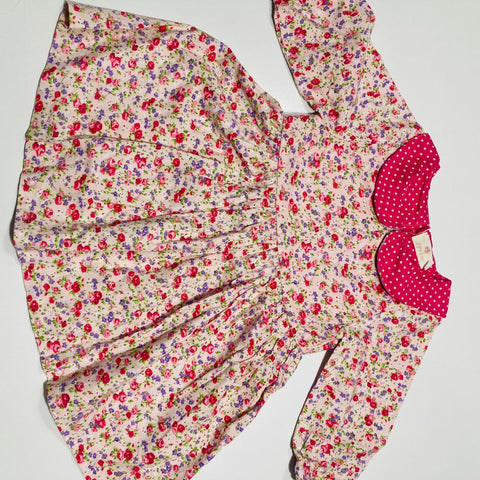Baby Doll Dress with Pink Polka Dots Collar and Pink Floral Print