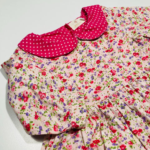 Baby Doll Dress with Pink Polka Dots Collar and Pink Floral Print
