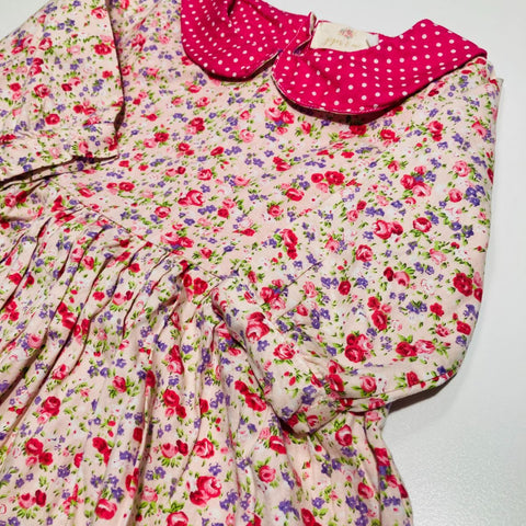 Baby Doll Dress with Pink Polka Dots Collar and Pink Floral Print