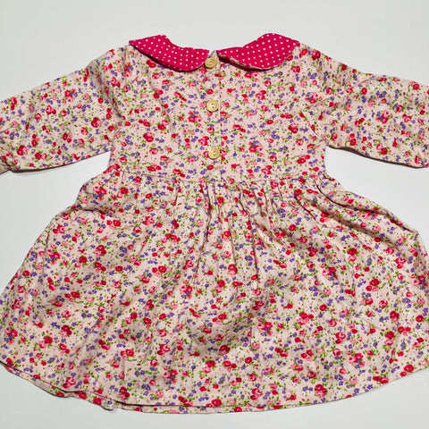 Baby Doll Dress with Pink Polka Dots Collar and Pink Floral Print
