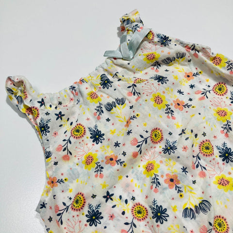 Singlet Bodysuit with Floral Print and Blue Bow