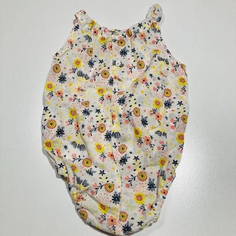 Singlet Bodysuit with Floral Print and Blue Bow