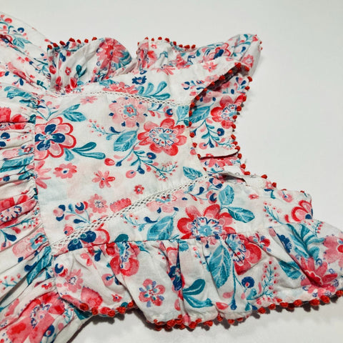 Floral Dress with Flutter Pom Pom Sleeve