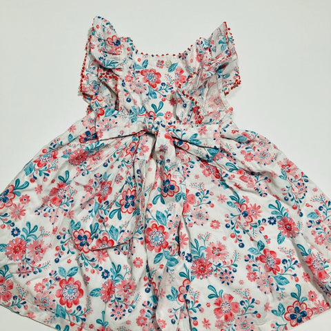 Floral Dress with Flutter Pom Pom Sleeve