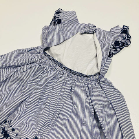 Stripe Dress with Flutter Sleeves and Tie Back
