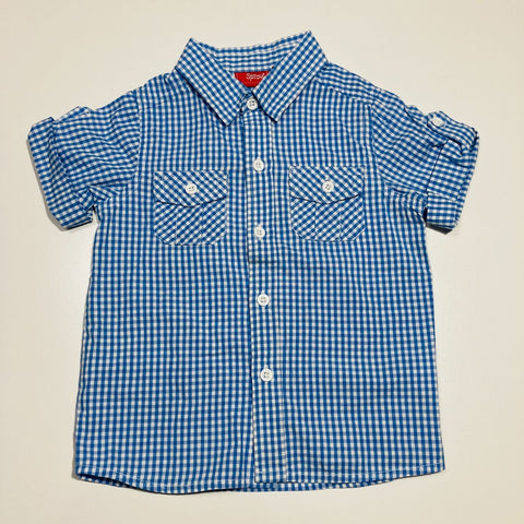 Blue Check Button Up Shirt with Short Sleeves
