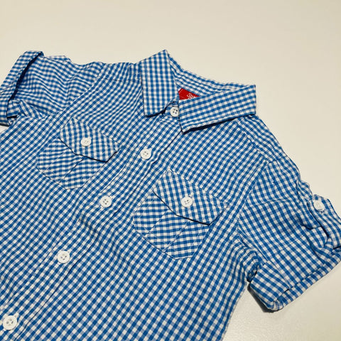 Blue Check Button Up Shirt with Short Sleeves