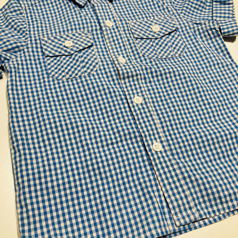 Blue Check Button Up Shirt with Short Sleeves