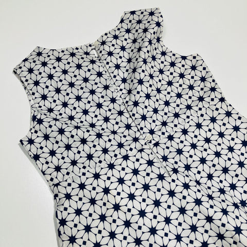 White and Navy Sleeveless Dress