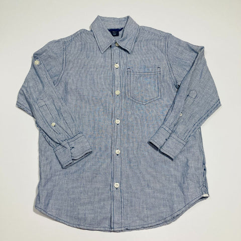 Navy Striped Button Up Long Sleeve Shirt