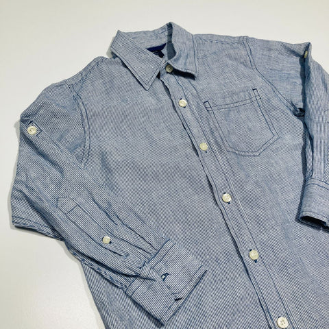 Navy Striped Button Up Long Sleeve Shirt