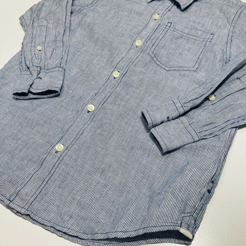 Navy Striped Button Up Long Sleeve Shirt