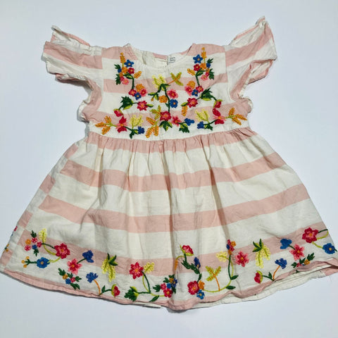 Pink and White Striped Embrodiery Dress