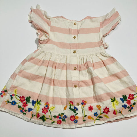 Pink and White Striped Embrodiery Dress