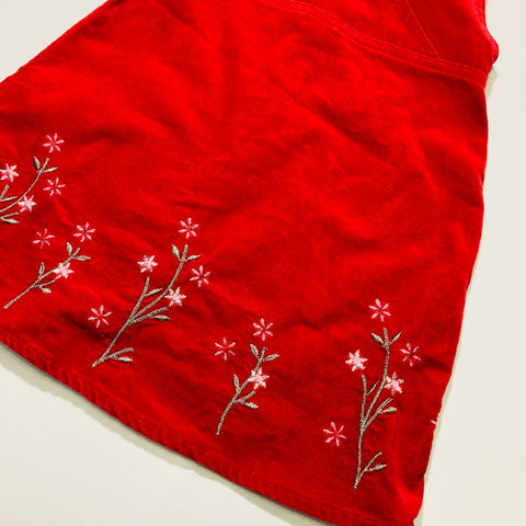 Red Sleeveless Dress with Floral Embroidery