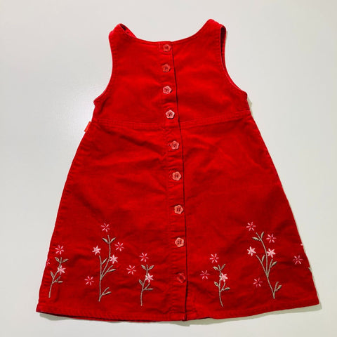 Red Sleeveless Dress with Floral Embroidery