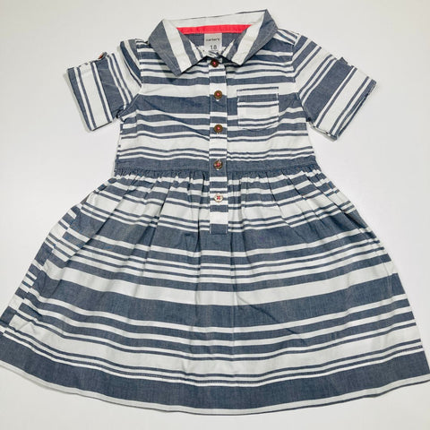 Short Sleeve Collared Striped Shirt Dress