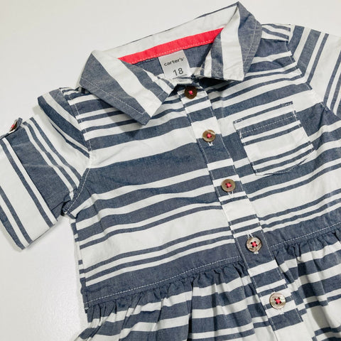 Short Sleeve Collared Striped Shirt Dress