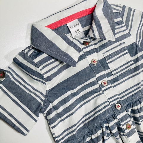 Short Sleeve Collared Striped Shirt Dress