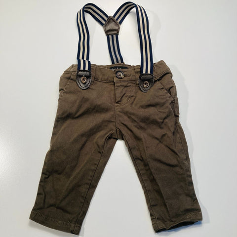 Olive Brown Pants with Navy Striped Suspenders