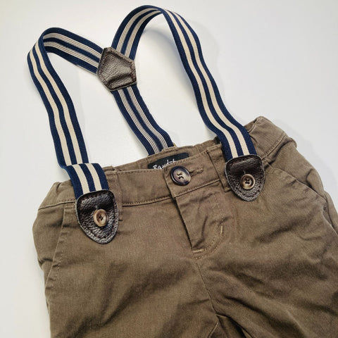 Olive Brown Pants with Navy Striped Suspenders