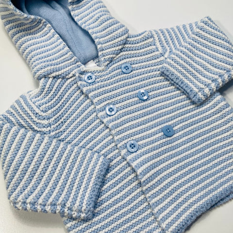 Baby Blue and White Striped Knitted Button Up Hoodie