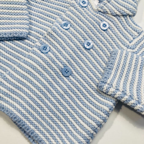 Baby Blue and White Striped Knitted Button Up Hoodie
