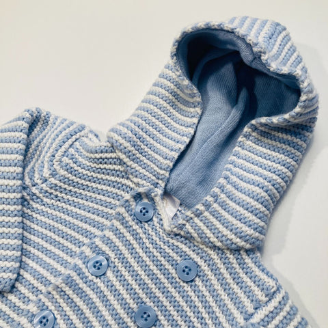 Baby Blue and White Striped Knitted Button Up Hoodie