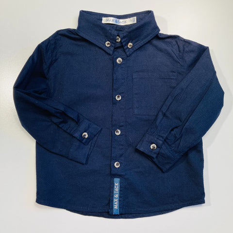 Navy Long Sleeve Collared Button Up Shirt