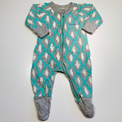 Bonds Zippy Wondersuit Mint Green and White on Grey