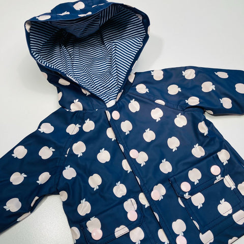 Navy Raincoat Jacket with Apple Print