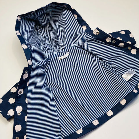 Navy Raincoat Jacket with Apple Print